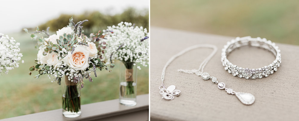 bridal jewelry and bouquet at greenland colorado wedding