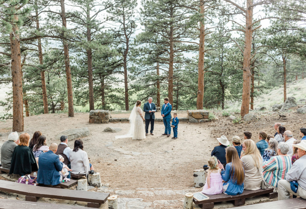 Wedding Ceremony in Moraine Amphitheatre in Rocky Mountain National Park.

