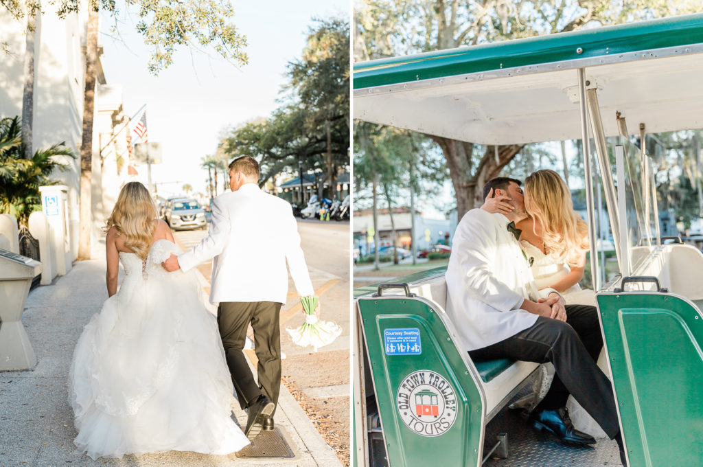 Couple kissing on the trolley in downtown St. Augustine.