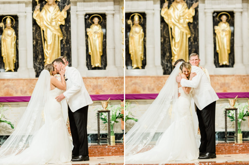 Couple kissing at their St. Augustine Cathedral Basilica wedding.