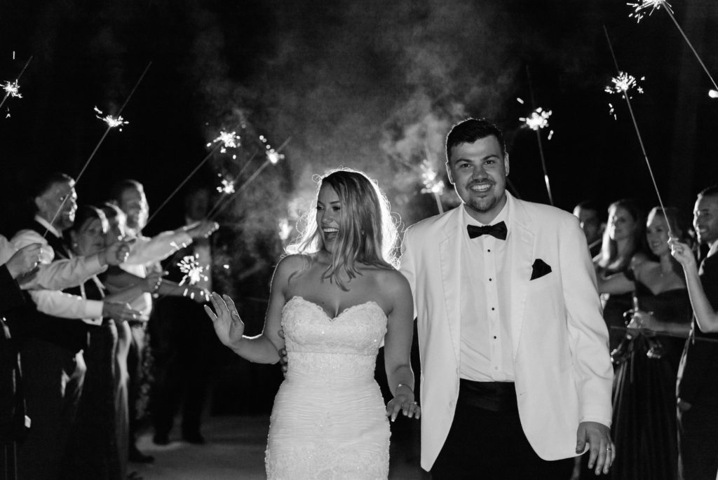 bride and groom during sparkler exit
