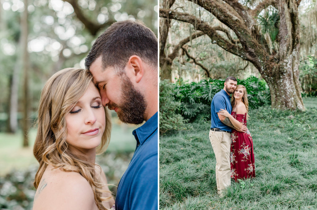 Bride and groom smiling in Palm Coast engagement session