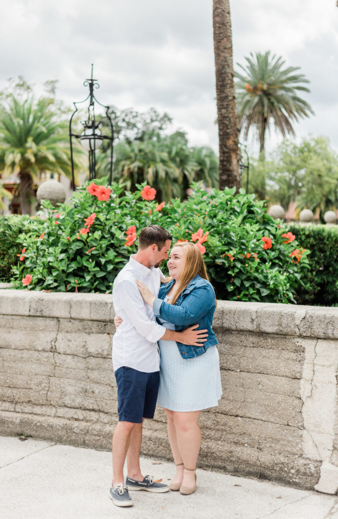 Bride and groom during engagement session at Flagler College