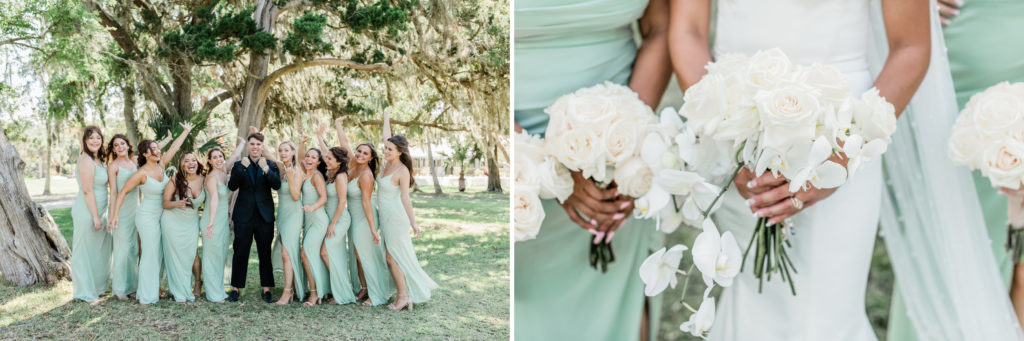 Bouquets and bridesmaids at Fountain of Youth wedding.