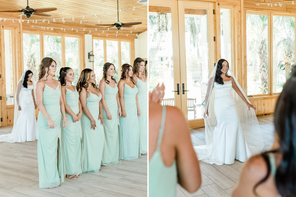 Bride with bridesmaids in Magnolia Room at Fountain of Youth wedding.