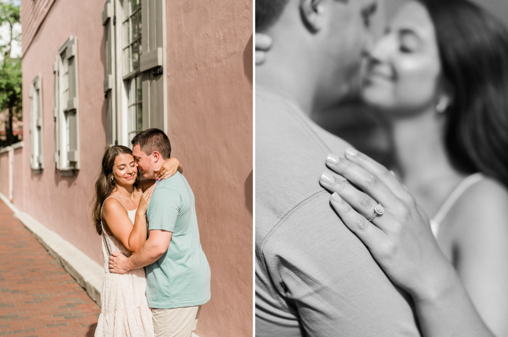 Bride with engagement ring during Florida engagement session.