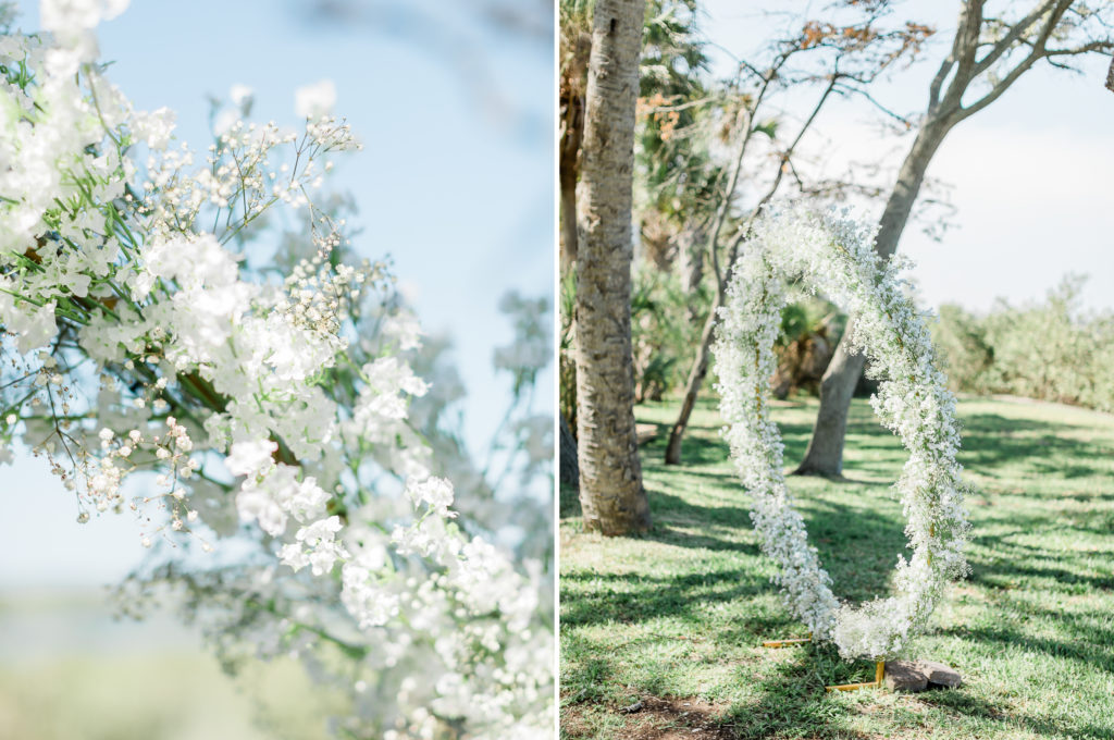 Baby’s breath arbor at Fountain of Youth wedding.