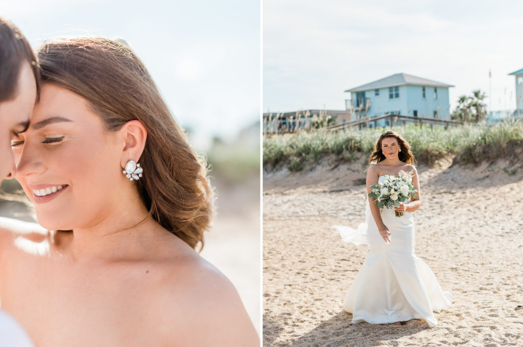 Bride smiling during her Bayfront Marin elopement in Vilano Beach.