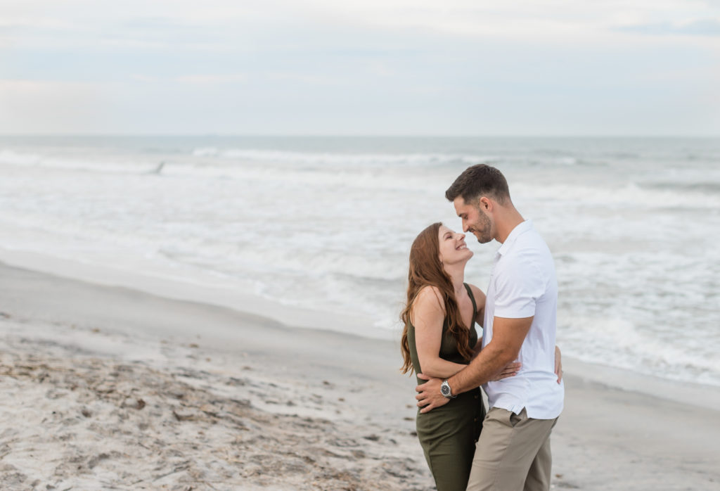 Bride and groom during Vilano Beach engagement session.
