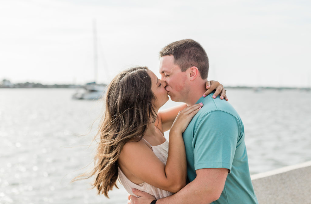 Couple kissing on Bayfront in St. Augustine