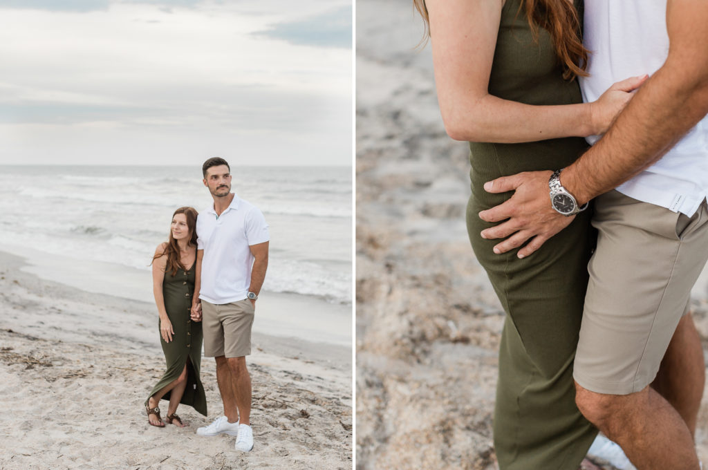 Couple holding hands during Vilano Beach engagement session